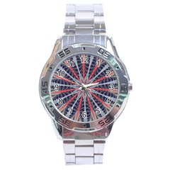 Red White Blue Kaleidoscopic Star Flower Design Stainless Steel Analogue Watch by yoursparklingshop