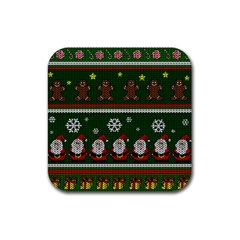 Ugly Christmas Sweater Rubber Coaster (square)  by Valentinaart