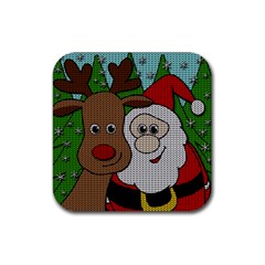 Santa And Rudolph Selfie  Rubber Coaster (square)  by Valentinaart