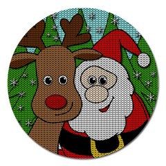 Santa And Rudolph Selfie  Magnet 5  (round) by Valentinaart