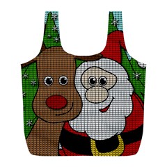 Santa And Rudolph Selfie  Full Print Recycle Bags (l)  by Valentinaart