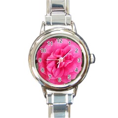 Pink Flower Japanese Tea Rose Floral Design Round Italian Charm Watch