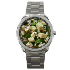Cheese And Peppers Green Yellow Funny Design Sport Metal Watch by yoursparklingshop