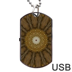 Elegant Festive Golden Brown Kaleidoscope Flower Design Dog Tag Usb Flash (two Sides) by yoursparklingshop