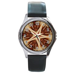 Spaghetti Italian Pasta Kaleidoscope Funny Food Star Design Round Metal Watch by yoursparklingshop