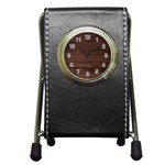 Rustic Dark Brown Wood Wooden Fence Background Elegant Pen Holder Desk Clocks Front