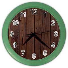 Rustic Dark Brown Wood Wooden Fence Background Elegant Natural Country Style Color Wall Clocks by yoursparklingshop