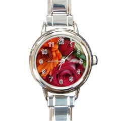 Floral Photography Orange Red Rose Daisy Elegant Flowers Bouquet Round Italian Charm Watch by yoursparklingshop