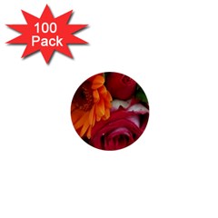 Floral Photography Orange Red Rose Daisy Elegant Flowers Bouquet 1  Mini Buttons (100 Pack)  by yoursparklingshop