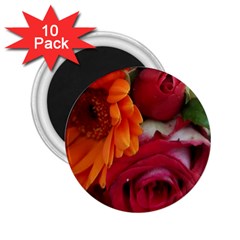 Floral Photography Orange Red Rose Daisy Elegant Flowers Bouquet 2 25  Magnets (10 Pack) 