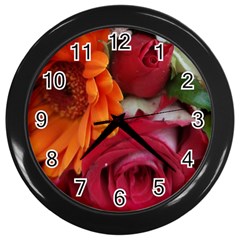 Floral Photography Orange Red Rose Daisy Elegant Flowers Bouquet Wall Clocks (black) by yoursparklingshop