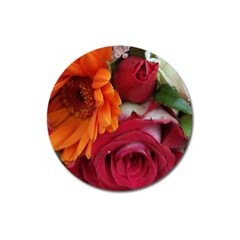 Floral Photography Orange Red Rose Daisy Elegant Flowers Bouquet Magnet 3  (round) by yoursparklingshop