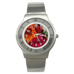 Floral Photography Orange Red Rose Daisy Elegant Flowers Bouquet Stainless Steel Watch by yoursparklingshop