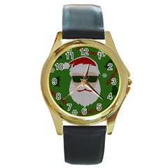 Ugly Christmas Sweater Round Gold Metal Watch