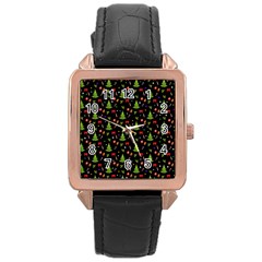 Christmas Pattern Rose Gold Leather Watch  by Valentinaart