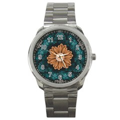 Beautiful Paradise Chrysanthemum Of Orange And Aqua Sport Metal Watch by jayaprime