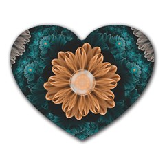 Beautiful Paradise Chrysanthemum Of Orange And Aqua Heart Mousepads by jayaprime