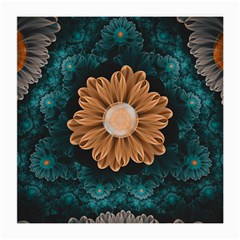 Beautiful Paradise Chrysanthemum Of Orange And Aqua Medium Glasses Cloth (2-side) by jayaprime