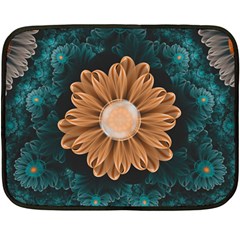 Beautiful Paradise Chrysanthemum Of Orange And Aqua Fleece Blanket (mini) by jayaprime