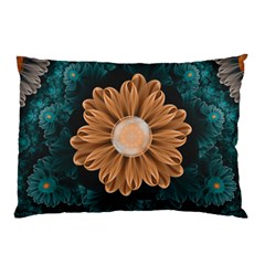 Beautiful Paradise Chrysanthemum Of Orange And Aqua Pillow Case (two Sides) by jayaprime