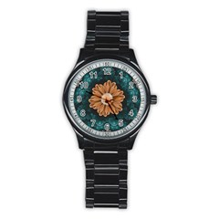 Beautiful Paradise Chrysanthemum Of Orange And Aqua Stainless Steel Round Watch by jayaprime