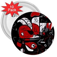 Red Black And White Abstraction 3  Buttons (10 Pack)  by Valentinaart