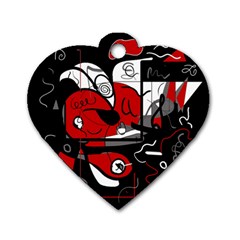 Red Black And White Abstraction Dog Tag Heart (two Sides) by Valentinaart