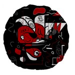 Red black and white abstraction Large 18  Premium Flano Round Cushions Back