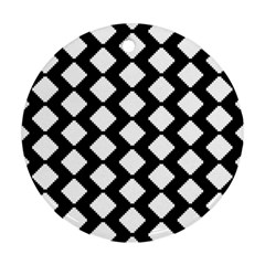 Abstract Tile Pattern Black White Triangle Plaid Round Ornament (two Sides)