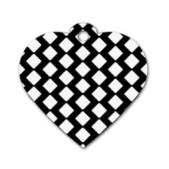 Abstract Tile Pattern Black White Triangle Plaid Dog Tag Heart (two Sides) by Alisyart