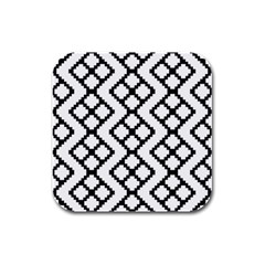 Abstract Tile Pattern Black White Triangle Plaid Chevron Rubber Square Coaster (4 Pack) 