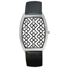 Abstract Tile Pattern Black White Triangle Plaid Chevron Barrel Style Metal Watch