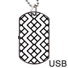 Abstract Tile Pattern Black White Triangle Plaid Chevron Dog Tag Usb Flash (two Sides)