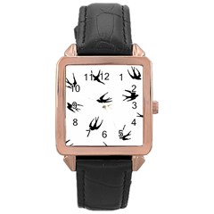 Black Bird Fly Sky Rose Gold Leather Watch 