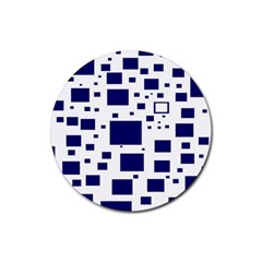 Blue Squares Textures Plaid Rubber Coaster (round)  by Alisyart
