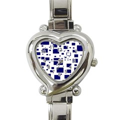 Blue Squares Textures Plaid Heart Italian Charm Watch