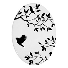 Bird Tree Black Oval Ornament (two Sides)