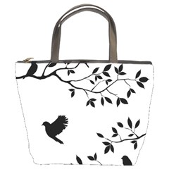 Bird Tree Black Bucket Bags