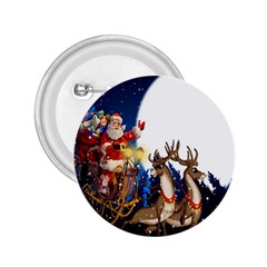 Christmas Reindeer Santa Claus Snow Night Moon Blue Sky 2 25  Buttons