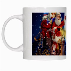 Christmas Reindeer Santa Claus Snow Night Moon Blue Sky White Mugs by Alisyart