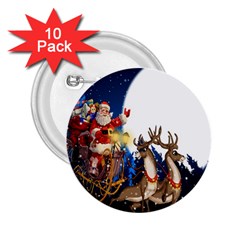 Christmas Reindeer Santa Claus Snow Night Moon Blue Sky 2 25  Buttons (10 Pack) 