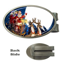 Christmas Reindeer Santa Claus Snow Night Moon Blue Sky Money Clips (oval) 