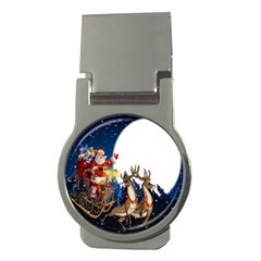 Christmas Reindeer Santa Claus Snow Night Moon Blue Sky Money Clips (round)  by Alisyart