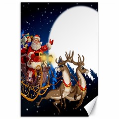 Christmas Reindeer Santa Claus Snow Night Moon Blue Sky Canvas 20  X 30  