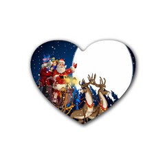 Christmas Reindeer Santa Claus Snow Night Moon Blue Sky Heart Coaster (4 Pack)  by Alisyart