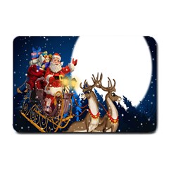 Christmas Reindeer Santa Claus Snow Night Moon Blue Sky Small Doormat 
