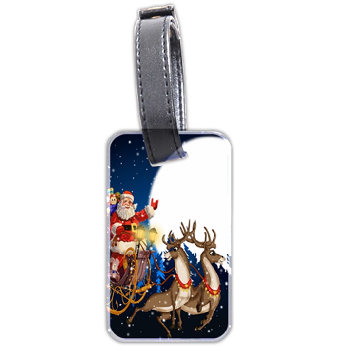 Christmas Reindeer Santa Claus Snow Night Moon Blue Sky Luggage Tags (Two Sides)