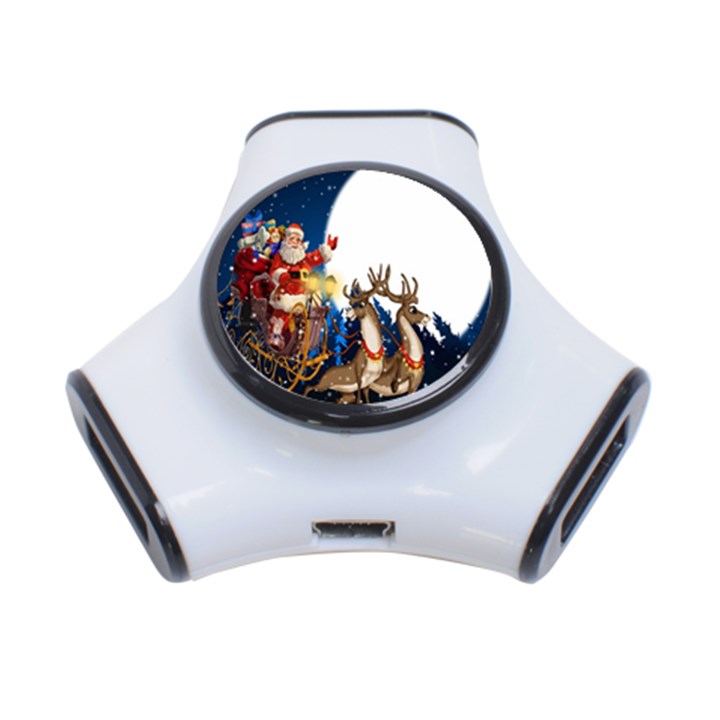 Christmas Reindeer Santa Claus Snow Night Moon Blue Sky 3-Port USB Hub