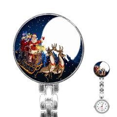 Christmas Reindeer Santa Claus Snow Night Moon Blue Sky Stainless Steel Nurses Watch by Alisyart