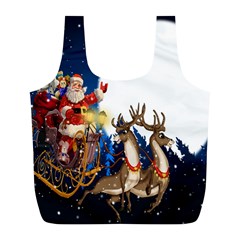 Christmas Reindeer Santa Claus Snow Night Moon Blue Sky Full Print Recycle Bags (l)  by Alisyart